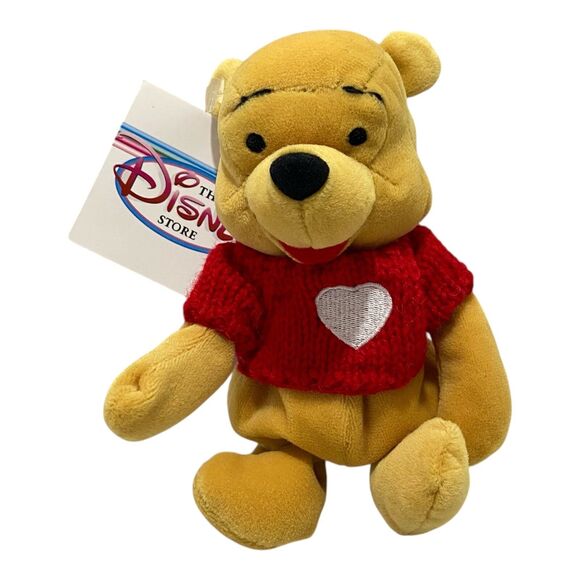 1990’s Disney Store Official Winnie the Pooh Red Sweater Stuffed Bean Plush 8 In - Picture 1 of 6